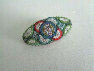 Antique Victorian MICRO MOSAIC Pin Brooch Tiny Mosaics ITALY 1 3/8 in x 3/4 in 2