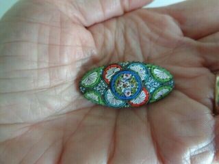 Antique Victorian MICRO MOSAIC Pin Brooch Tiny Mosaics ITALY 1 3/8 in x 3/4 in 5