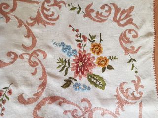 Vintage Handmade Linen Tablecloth Hand Embroidery 73/57 " Raised Flower