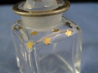 VICTORIAN ANTIQUE GLASS SCENT PERFUME BOTTLE GOLD STARS VANITY JAR POT 2