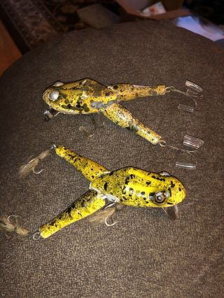 Two Vintage Paw Paw Watta Frog Lures One With Hair Trebles