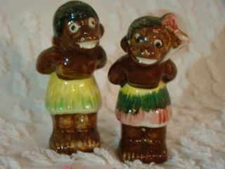 Antique Japan Black Americana Native Boy And Girl Salt And Pepper Shakers