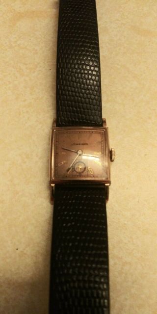 Vintage Mens 1940s Longines 17jewels Tank Wrist Watch 10k Gold - Filled Keeps Time