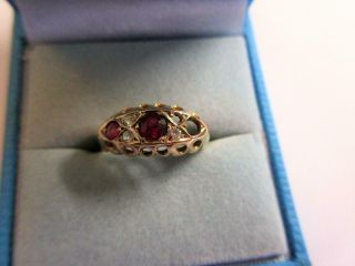 Antique Edwardian 9ct Gold Paste Ruby & Diamond Ring - Chester 1906 - 1.  6g