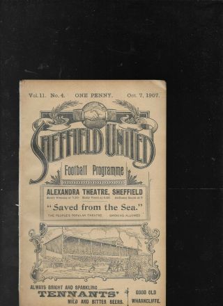 Antique Programme Sheffield United V Sheffield Wednesday 7 - 10 - 1907