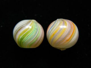 Two Pastel Onionskin Marbles - 9/16 " Antique German Handmade Marble Set