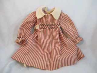 Vintage Factory Made Doll Clothing Striped Red & Cream Cotton Dress