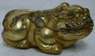 Chinese Gilt Bronze Mythical Beast Scholars Desk Weight - Scroll Weight - Rare