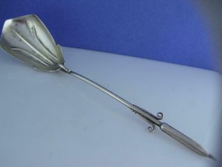 Sterling Wood & Hughes Serving Spoon 3d Cattail Handle C1870 