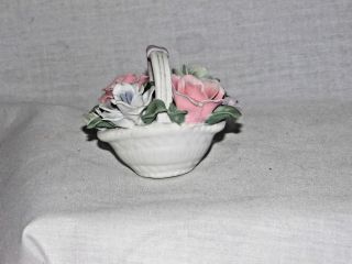 Vintage Miniature Porcelain Basket Of Flowers 2 ¾ " X 3 " X 2 ½ " Pastel Colors