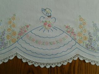 Vintage White Decorative Top Sheet Hand Embroidered Southern Belle 80 " X86 "