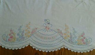 Vintage White Decorative Top Sheet Hand Embroidered Southern Belle 80 