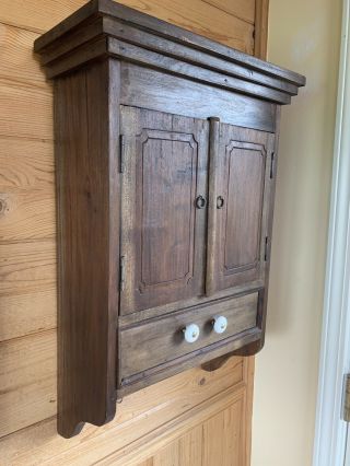 Antique Vintage Wood Wall Mount 2 Door Cabinet Cupboard With Drawer Towel Bar