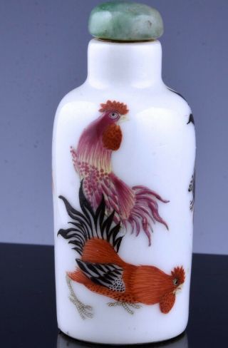 GREAT 19THC CHINESE FAMILLE ROSE ENAMEL COCKERAL CHICKEN LANDSCAPE SNUFF BOTTLE 4