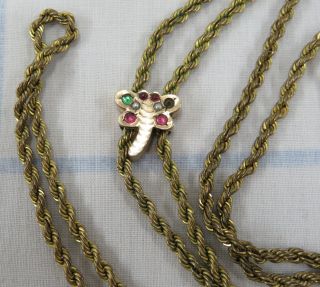 Rare.  Antique Victorian Dragonfly Gold Filled Slide Chain Pearls & Stones