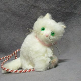 Vintage Fur Toy - A Kitten For Your Dolls - 2 " White Real Fur Cat - Germany