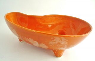 Atomic Era Mid Century Kidney Shaped Dish Orange Drip Glaze