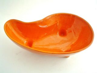 Atomic Era Mid Century Kidney Shaped Dish Orange drip glaze 3
