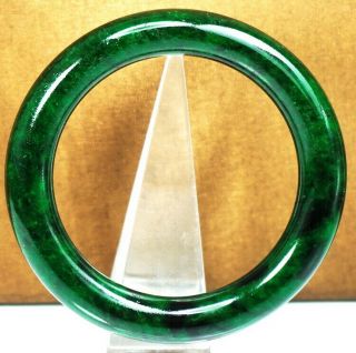 Estate Chinese Natural Emerald Green Jade Stone Bangle Hand Carved Bracelet 57mm