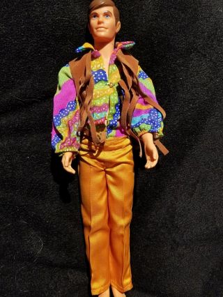 Vintage 1968 Action Ken Doll W/ Groovy Shirt,  Fringed Vest,  Satin Pants☆euc