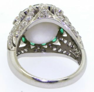 Antique 18K WG 2.  15CT VS diamond emerald 13.  0mm Mabe pearl cocktail ring sz 8.  75 3