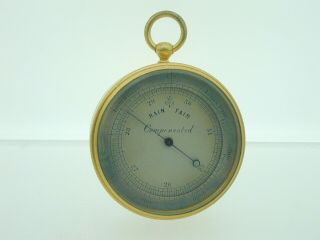 Vintage Brass Coloured Pocket Altimeter/barometer In Leather Case.
