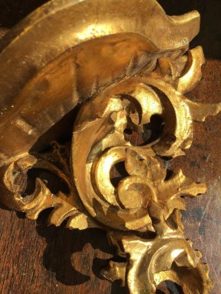 Antique Vintage Gilt Small Ornate Carved Wooden Wall Shelf Scrolls Display Gold