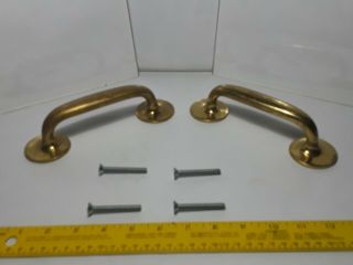 2 Vintage Heavy Solid Brass Door Handles 7 1/2 " Long Nautical Deck Threaded