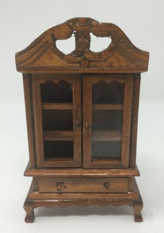 Vintage Dollhouse Miniature Wooden Hutch Cabinet Breakfront Bureau Cupboard