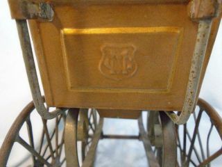 Antique German MARKLIN Doll Carriage Buggy Tin Metal Gold with Red & Cream Trim 11