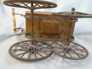 Antique German MARKLIN Doll Carriage Buggy Tin Metal Gold with Red & Cream Trim 12
