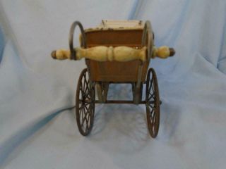 Antique German MARKLIN Doll Carriage Buggy Tin Metal Gold with Red & Cream Trim 4