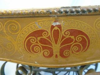 Antique German MARKLIN Doll Carriage Buggy Tin Metal Gold with Red & Cream Trim 7