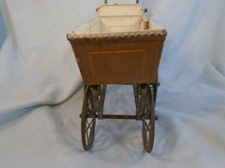 Antique German MARKLIN Doll Carriage Buggy Tin Metal Gold with Red & Cream Trim 8