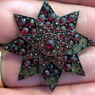 Antique Victorian Rose Cut Garnet Star Brooch Missing Stones