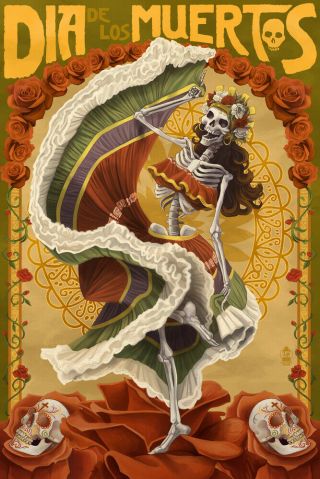 Skeleton Dancing - Day Of The Dead - Lp Artwork (9x12 Art Print / Poster)