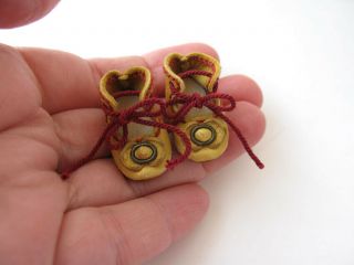 Tiny Handmade Leather Doll Shoes For Antique Doll 1 - 3/16 In (28 Mm)