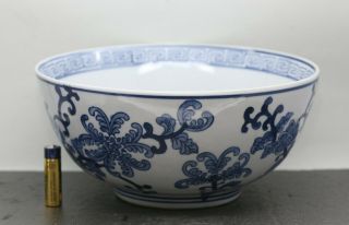 Very Large Vintage Chinese Hand Painted Blue & White Deep Bowl 2