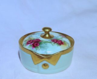 Antique Porcelain /china Bavaria German Stud Collar Button Box Germany