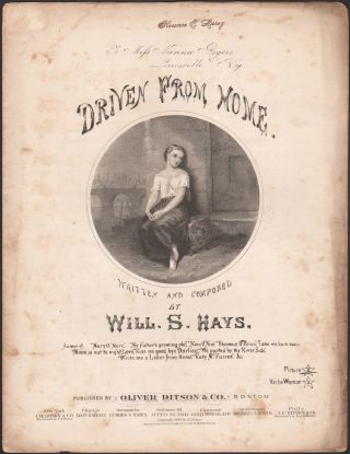 1868 Driven From Home Antique Sheet Music Stone Lithograph Will S.  Hays Boston