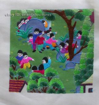 Chinese 100 Hand Embroidered Silk Suzhou Embroidery Art:kids Playing 4.  73inches