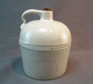 Vintage Antique Small Crock Stoneware Jug Clay Color 7 Inches Tall W/ Cork Top