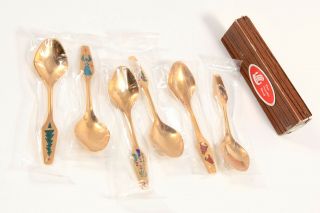 Set Of 6 Signed Meka Denmark Spoons Goldwash Silver & Enamel Demitasse Christmas