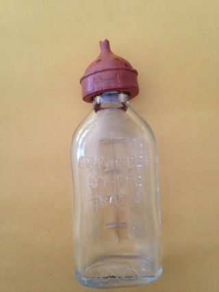 Vintage Effanbee Dy - Dee Doll Baby Glass Bottle 4 " W/ Rubber Nipple