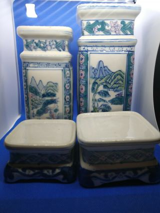 A Set Of 2 Chinese Vases On Stands And A Small Pot