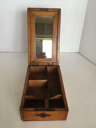 Antique Wooden Shaving Box With Mirror And Compartments Vintage Vanity 6