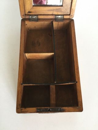 Antique Wooden Shaving Box With Mirror And Compartments Vintage Vanity 7