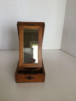 Antique Wooden Shaving Box With Mirror And Compartments Vintage Vanity 8