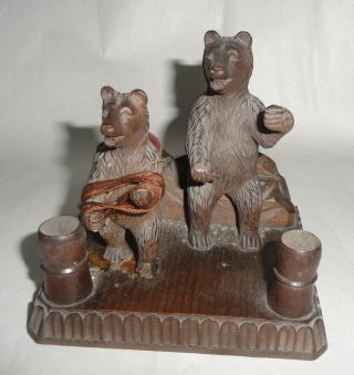 Antique Carved Black Forest Bear Sewing Accessory Stand