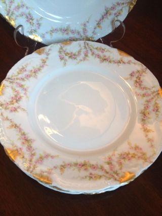 4 Antique 1903 Theodore Haviland Limoges Pink Rose Gold Gilt Dessert Plates 145 2
